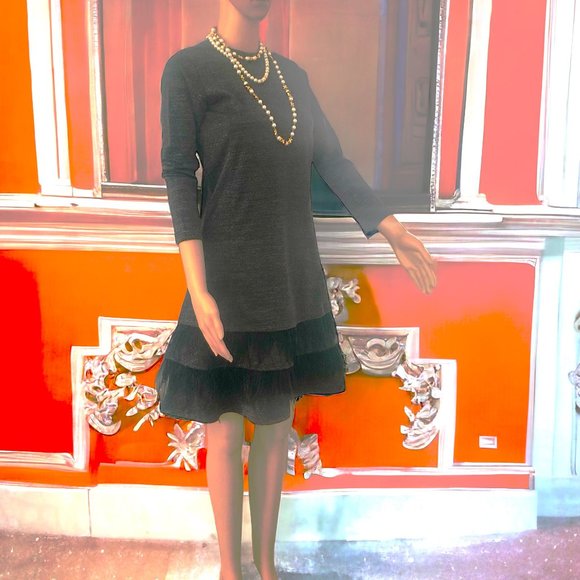 Roberta Di Roma Black with Silver Thread Feathers Embellished Dress NEW Size S - Picture 3 of 5